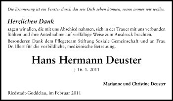 Traueranzeige von Hans Hermann Deuster von Rüsselsheimer Echo, Groß-Gerauer-Echo, Ried Echo