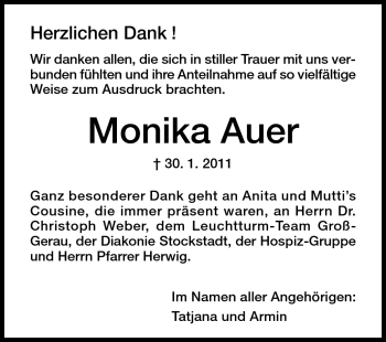 Traueranzeige von Monika Auer von Rüsselsheimer Echo, Groß-Gerauer-Echo, Ried Echo