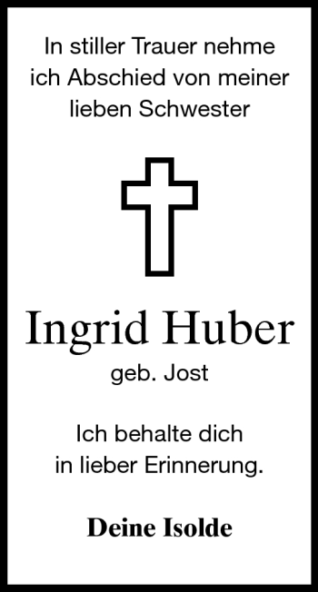 Traueranzeige von Ingrid Huber von Odenwälder Echo