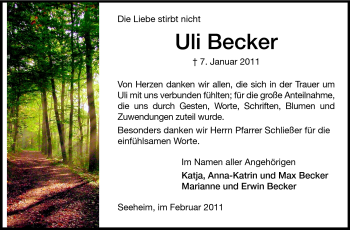 Traueranzeige von Uli Becker von Echo-Zeitungen (Gesamtausgabe)