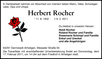 Traueranzeige von Herbert Rocher von Echo-Zeitungen (Gesamtausgabe)