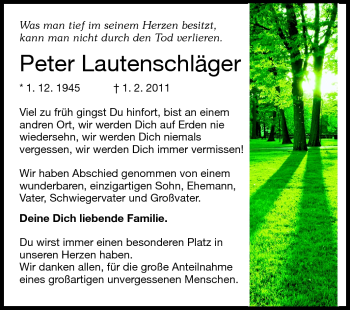 Traueranzeige von Peter Lautenschläger von Echo-Zeitungen (Gesamtausgabe)