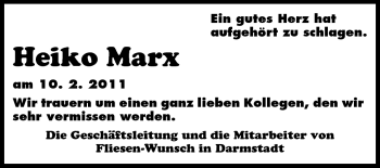 Traueranzeige von Heiko Marx von Echo-Zeitungen (Gesamtausgabe)