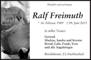 Traueranzeige von Ralf Freimuth von Echo-Zeitungen (Gesamtausgabe)
