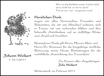 Traueranzeige von Johann Weikert von Echo-Zeitungen (Gesamtausgabe)