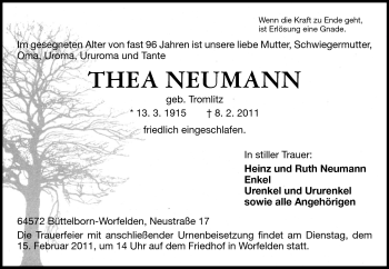 Traueranzeige von Thea Neumann von Rüsselsheimer Echo, Groß-Gerauer-Echo, Ried Echo