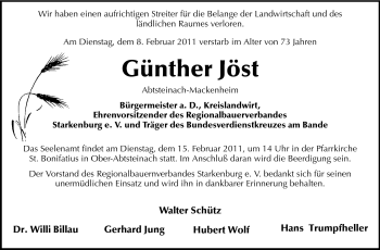 Traueranzeige von Günther Jöst von Starkenburger Echo