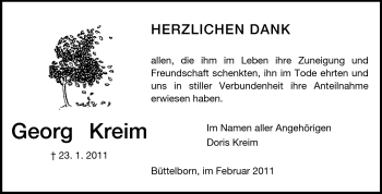 Traueranzeige von Georg Kreim von Rüsselsheimer Echo, Groß-Gerauer-Echo, Ried Echo