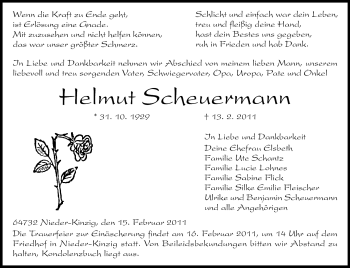 Traueranzeige von Helmut Scheuermann von Odenwälder Echo
