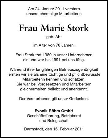 Traueranzeige von Marie Stork von Echo-Zeitungen (Gesamtausgabe)