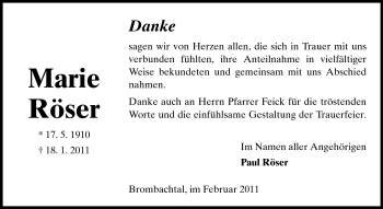 Traueranzeige von Marie Röser von Odenwälder Echo