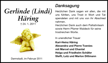 Traueranzeige von Gerlinde Häring von Darmstädter Echo, Odenwälder Echo, Rüsselsheimer Echo, Groß-Gerauer-Echo, Ried Echo