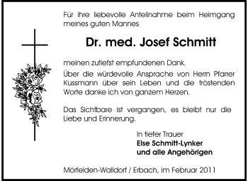 Traueranzeige von Josef Schmitt von Odenwälder Echo