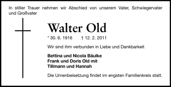 Traueranzeige von Walter Old von Echo-Zeitungen (Gesamtausgabe)