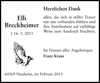 Traueranzeige von Elli Breckheimer von Rüsselsheimer Echo, Groß-Gerauer-Echo, Ried Echo