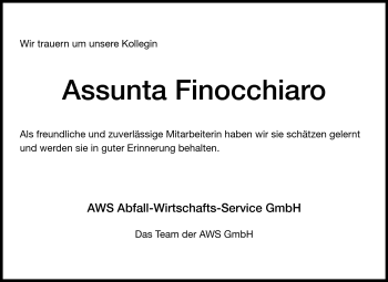 Traueranzeige von Assunta Finocchiaro von Rüsselsheimer Echo, Groß-Gerauer-Echo, Ried Echo