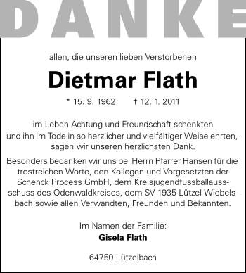 Traueranzeige von Gisela Flath von Darmstädter Echo, Odenwälder Echo, Rüsselsheimer Echo, Groß-Gerauer-Echo, Ried Echo