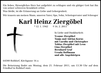 Traueranzeige von Karl Heinz Ziergöbel von Echo-Zeitungen (Gesamtausgabe)