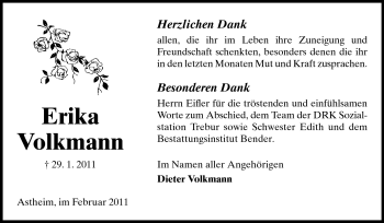 Traueranzeige von Erika Volkmann von Rüsselsheimer Echo, Groß-Gerauer-Echo, Ried Echo