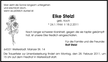 Traueranzeige von Elke Stelzl von Echo-Zeitungen (Gesamtausgabe)