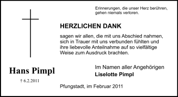 Traueranzeige von Hans Pimpl von Echo-Zeitungen (Gesamtausgabe)