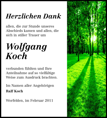 Traueranzeige von Wolfgang Koch von Rüsselsheimer Echo, Groß-Gerauer-Echo, Ried Echo