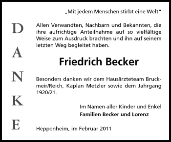Traueranzeige von Friedrich Becker von Starkenburger Echo