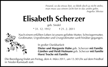 Traueranzeige von Elisabeth Scherzer von Echo-Zeitungen (Gesamtausgabe)