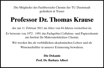 Traueranzeige von Thomas Krause von Echo-Zeitungen (Gesamtausgabe)