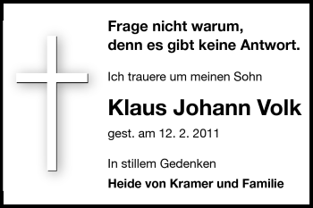 Traueranzeige von Klaus Johann Volk von Odenwälder Echo