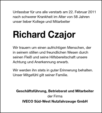 Traueranzeige von Richard Czajor von Starkenburger Echo