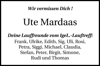 Traueranzeige von Ute Mardass von Odenwälder Echo