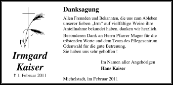 Traueranzeige von Irmgard Kaiser von Odenwälder Echo