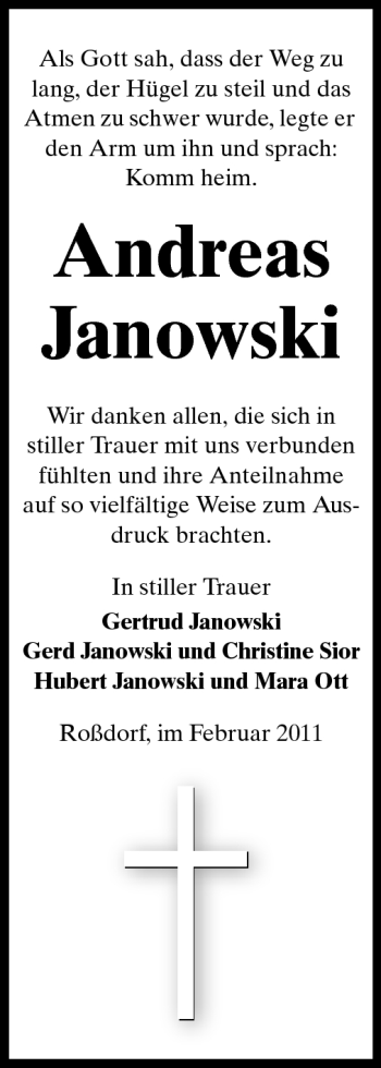 Traueranzeige von Andreas Janowski von Echo-Zeitungen (Gesamtausgabe)