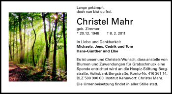 Traueranzeige von Christel Mahr von Echo-Zeitungen (Gesamtausgabe)