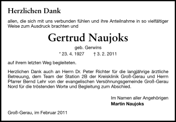 Traueranzeige von Gertrud Naujoks von Rüsselsheimer Echo, Groß-Gerauer-Echo, Ried Echo
