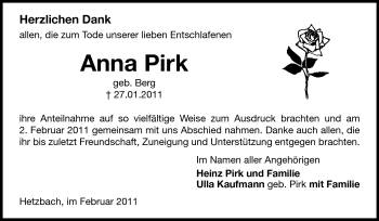 Traueranzeige von Anna Pirk von Odenwälder Echo