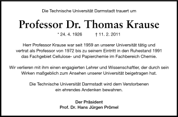 Traueranzeige von Thomas Krause von Echo-Zeitungen (Gesamtausgabe)