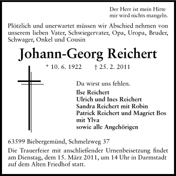 Traueranzeige von Johann-Georg Reichert von Echo-Zeitungen (Gesamtausgabe)