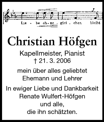 Traueranzeige von Christian Höfgen von Darmstädter Echo, Odenwälder Echo, Rüsselsheimer Echo, Groß-Gerauer-Echo, Ried Echo
