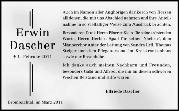 Traueranzeige von Erwin Peter Dascher von Odenwälder Echo