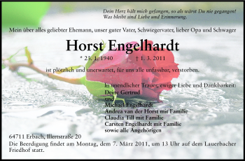 Traueranzeige von Horst Engelhardt von Odenwälder Echo
