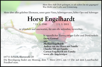 Traueranzeige von Horst Engelhardt von Odenwälder Echo