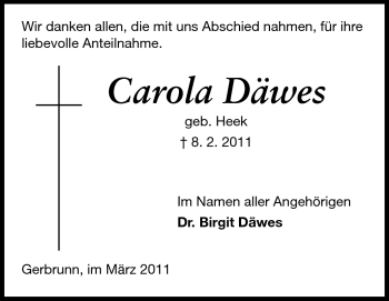 Traueranzeige von Carola Däwes von Rüsselsheimer Echo, Groß-Gerauer-Echo, Ried Echo