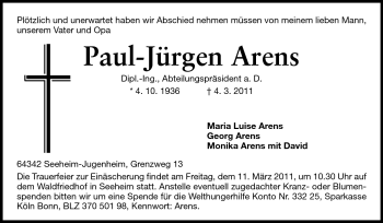 Traueranzeige von Paul-Jürgen Arens von Echo-Zeitungen (Gesamtausgabe)