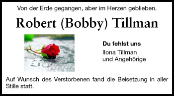 Traueranzeige von Robert Tillman von Echo-Zeitungen (Gesamtausgabe)