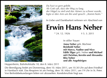 Traueranzeige von Erwin Hans Neher von Starkenburger Echo