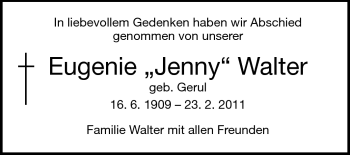 Traueranzeige von Eugenie Walter von Darmstädter Echo, Odenwälder Echo, Rüsselsheimer Echo, Groß-Gerauer-Echo, Ried Echo
