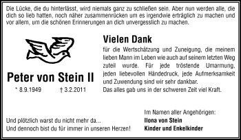 Traueranzeige von Peter von Stein II von Odenwälder Echo
