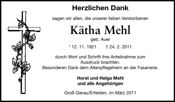 Traueranzeige von Kätha Mehl von Rüsselsheimer Echo, Groß-Gerauer-Echo, Ried Echo